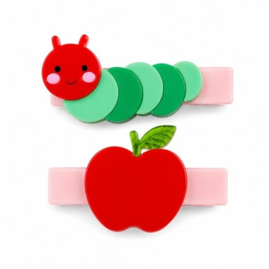 Caterpillar & Apple Pink Hair Clips