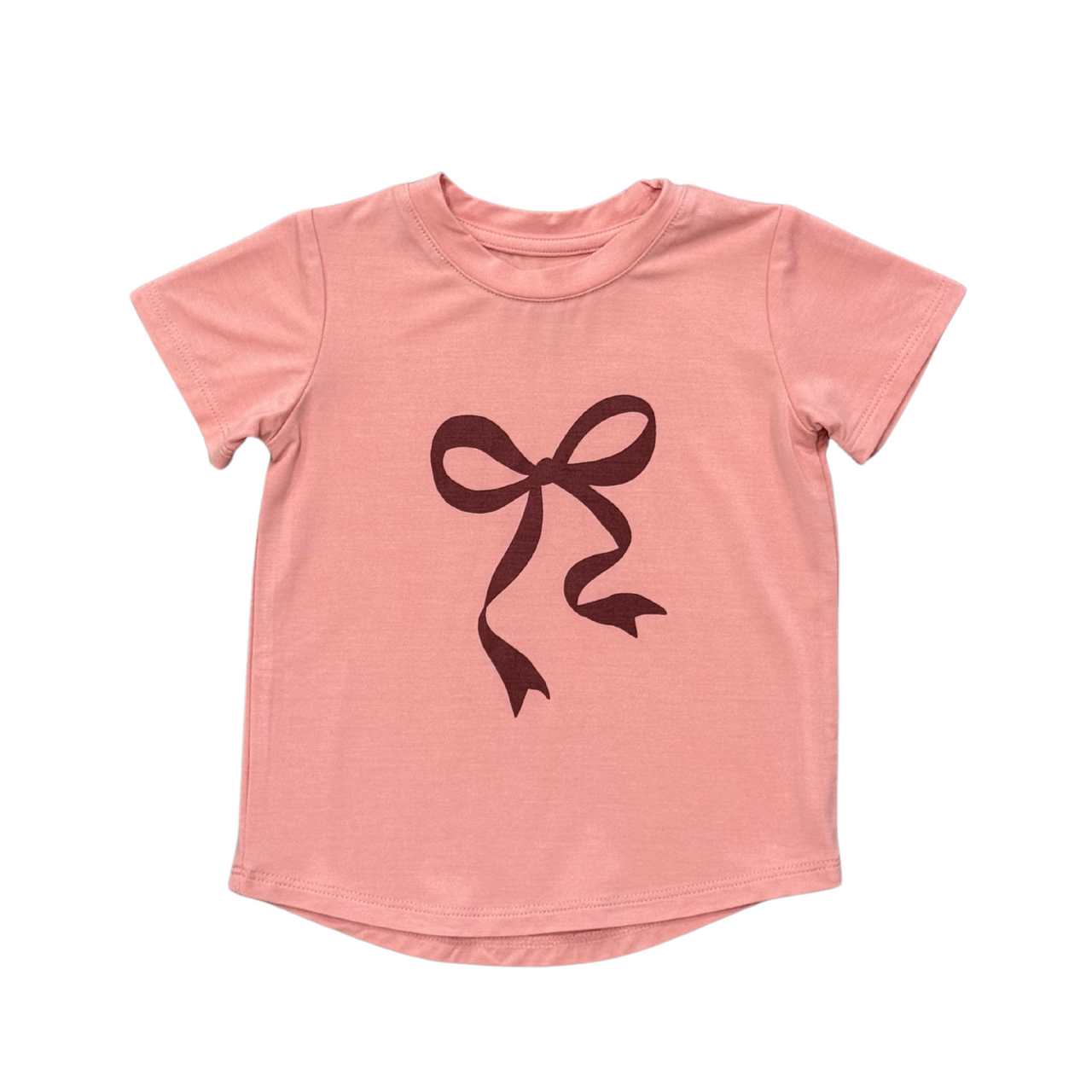 Girl's Short Sleeve Tee | Bow in Rose Brown
