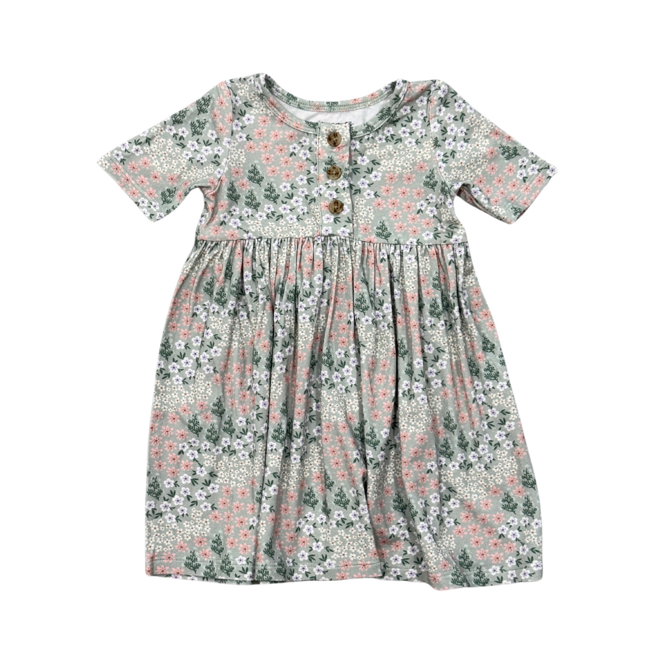 Short Sleeve Henley Dress | Aqua Grey Floral