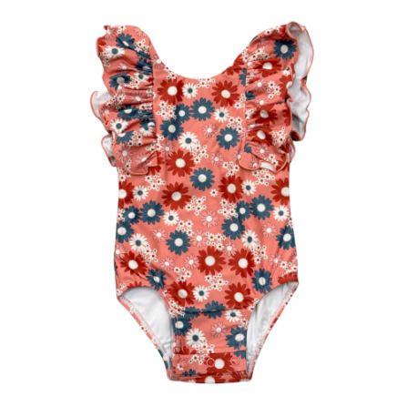 Girl's Ruffle Sleeve Cross Back Swimsuit | Zoey Daisy