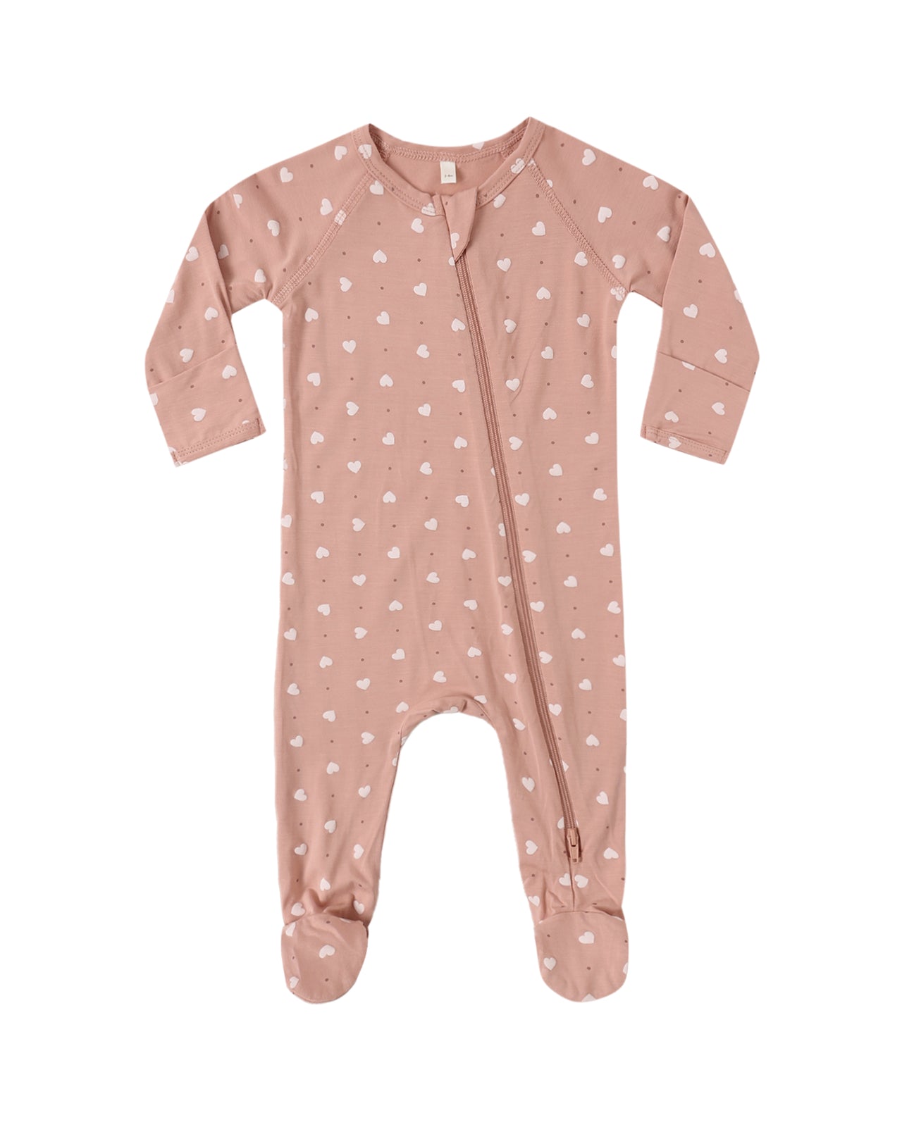 Bamboo Zip Footie | Pink Hearts