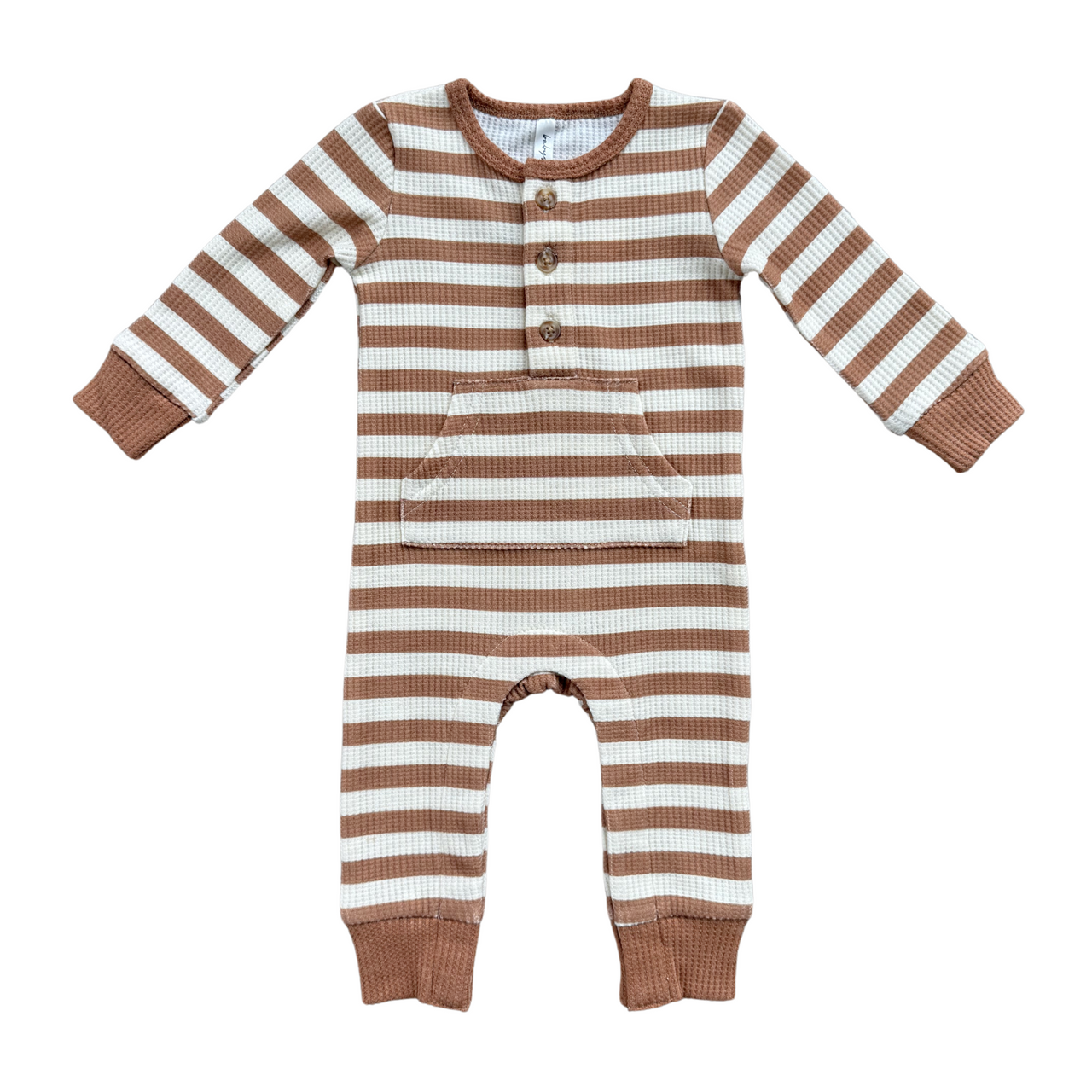Waffle Zip Romper | Caramel Stripe