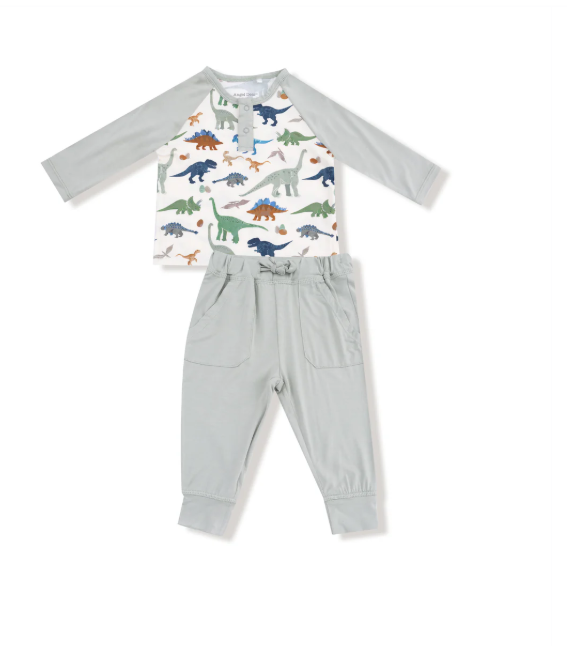 Long Sleeve Raglan Henley Jogger Set | Washy Dinos ** FINAL SALE**