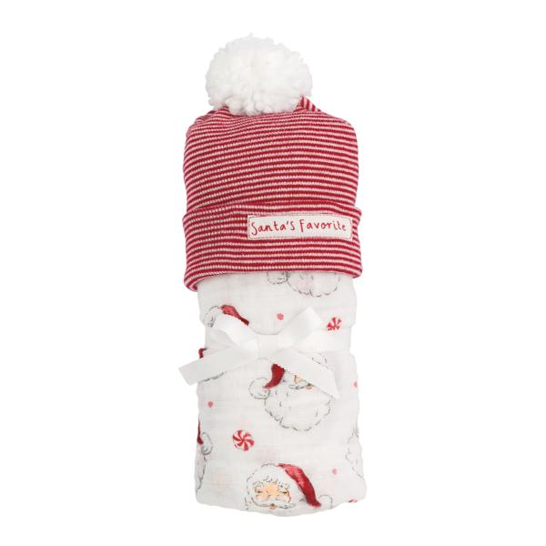 Santa swaddle and hat set