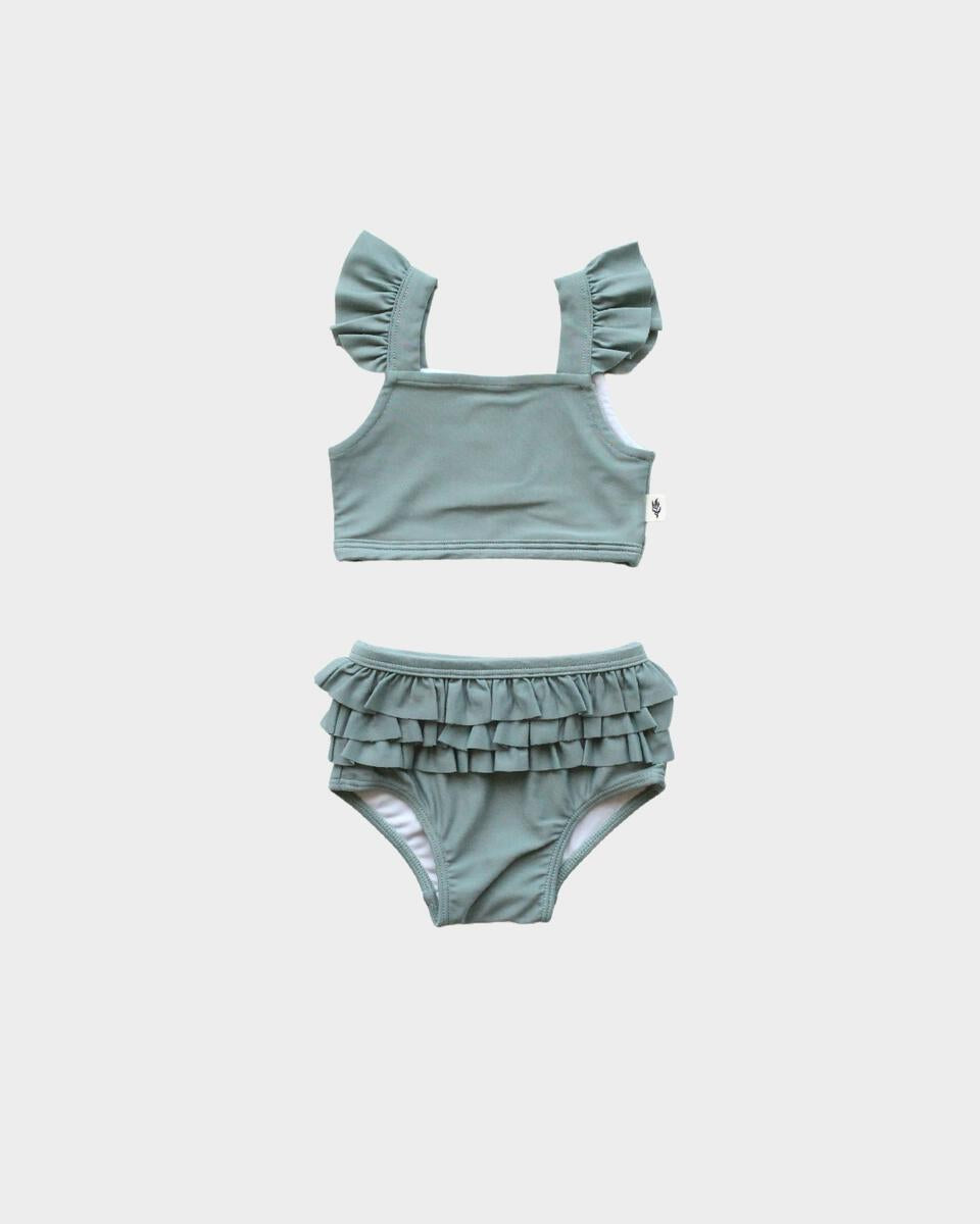 Girl's Ruffle Two-Piece Swim Suit - Teal Green
