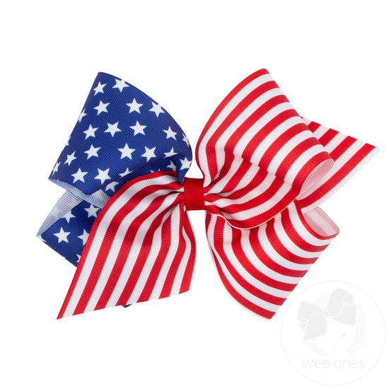 King Patriotic Stars and Stripes Printed Girls Bow