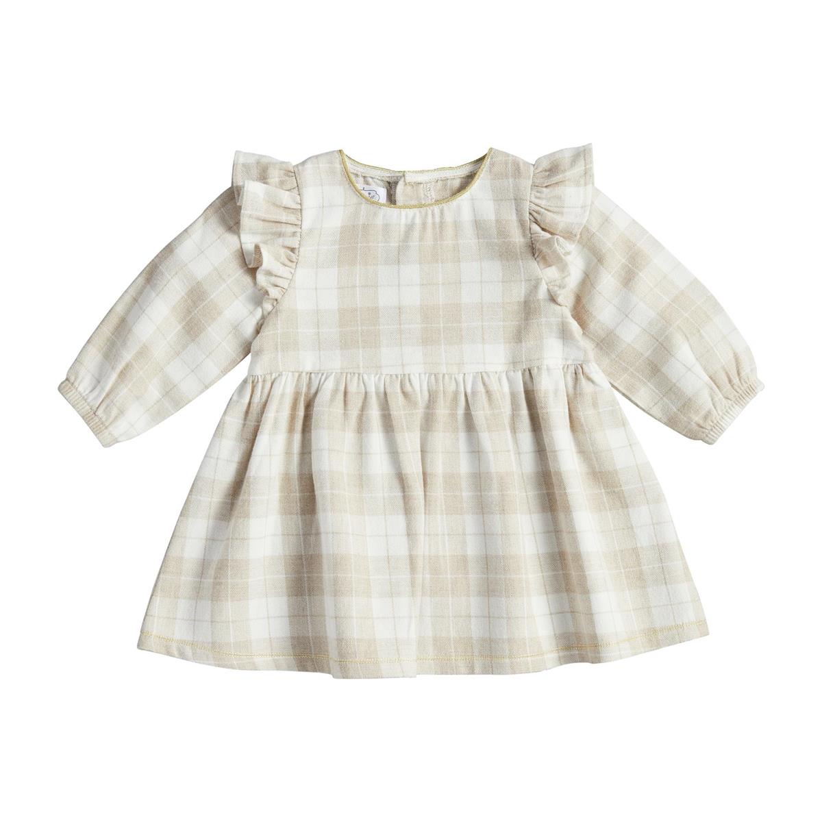 Tan Plaid Dress and Bib Set