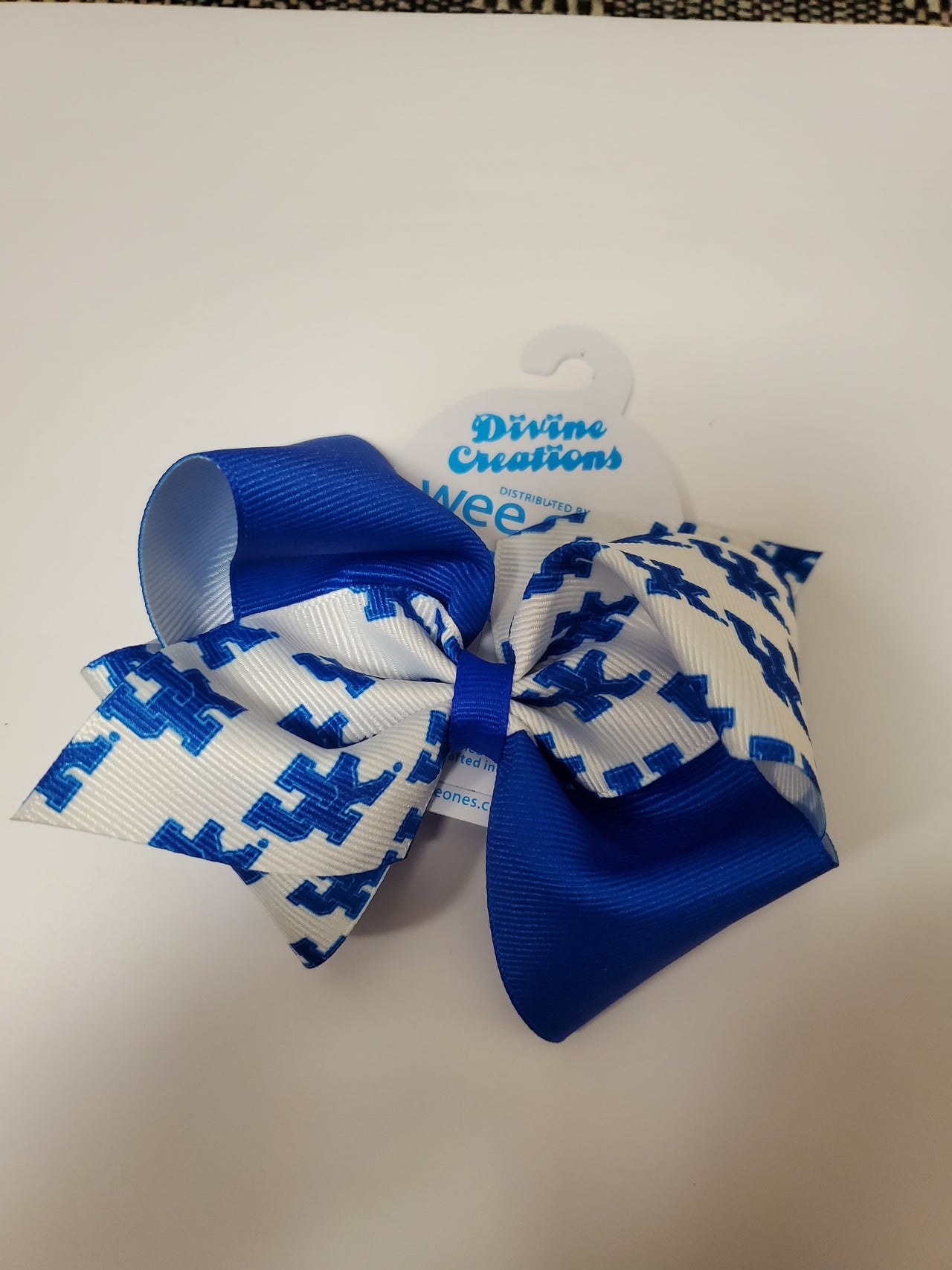 King College Print Blue and UK White Bow