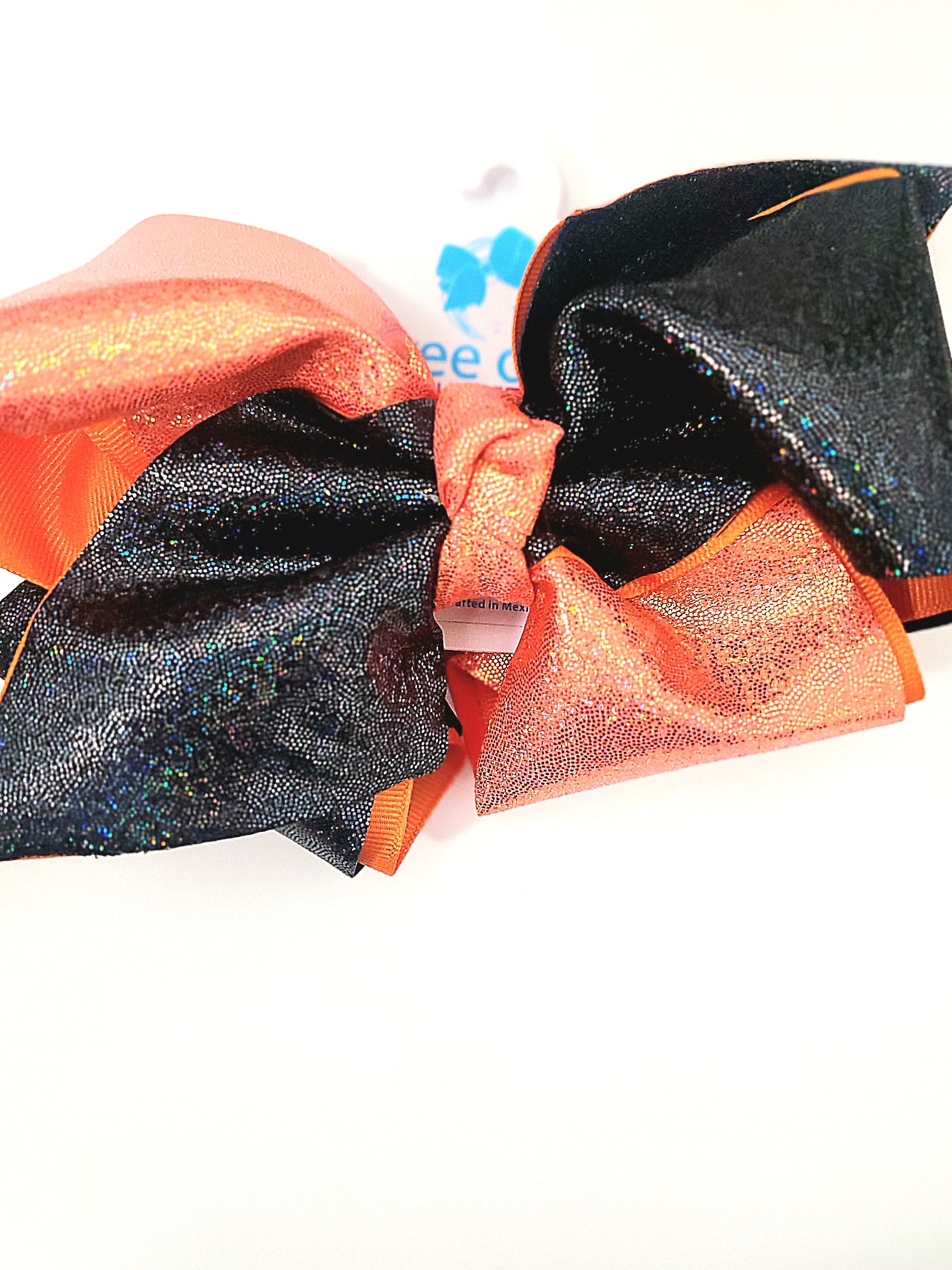 King Sparkle Two Tone Orange and Black Glitter Hair Bow