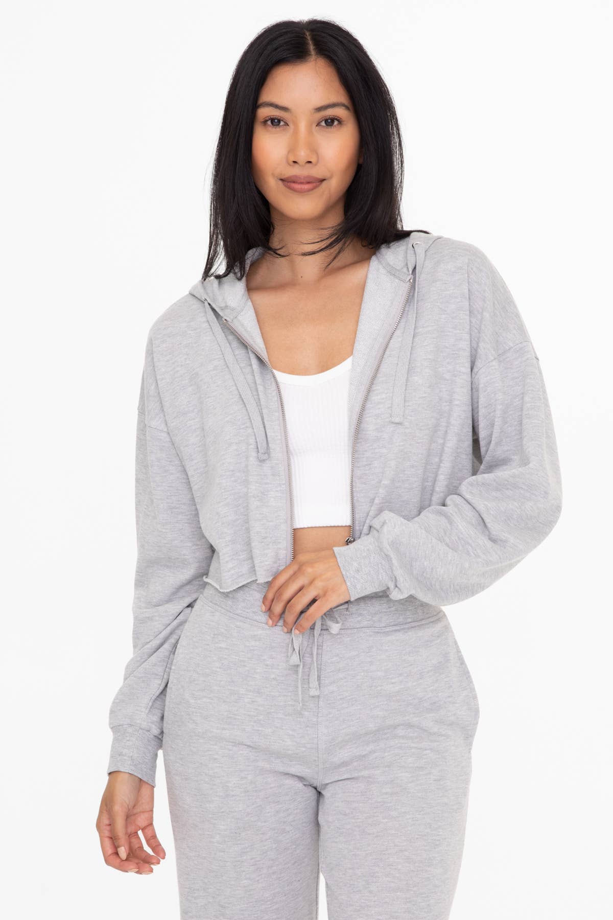 Crop Zip Hoodie | HEATHER GREY