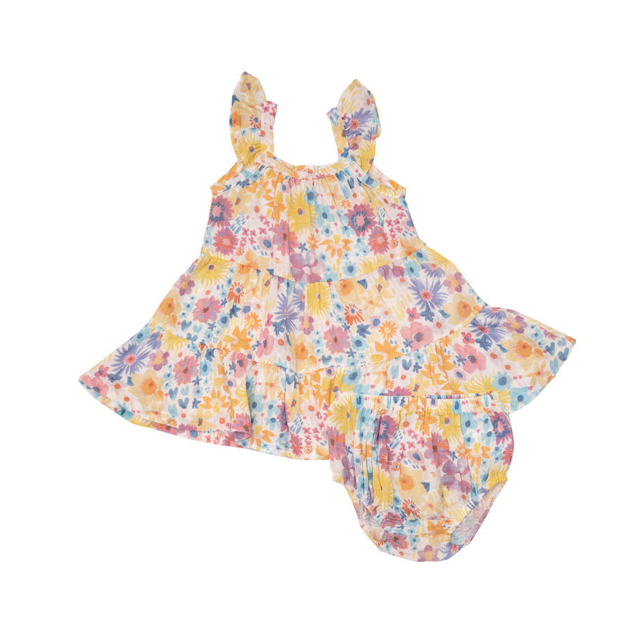 Twirly Dress & Diaper Cover - Painty Bright Floral