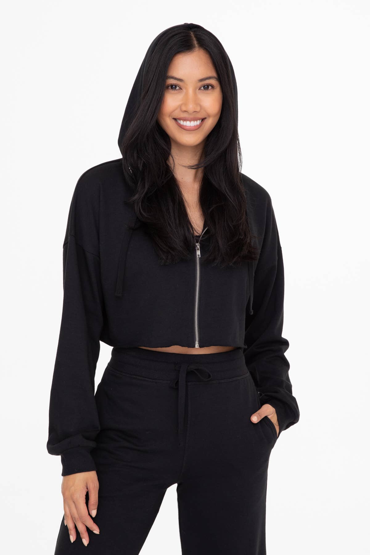 Crop Zip Hoodie | BLACK