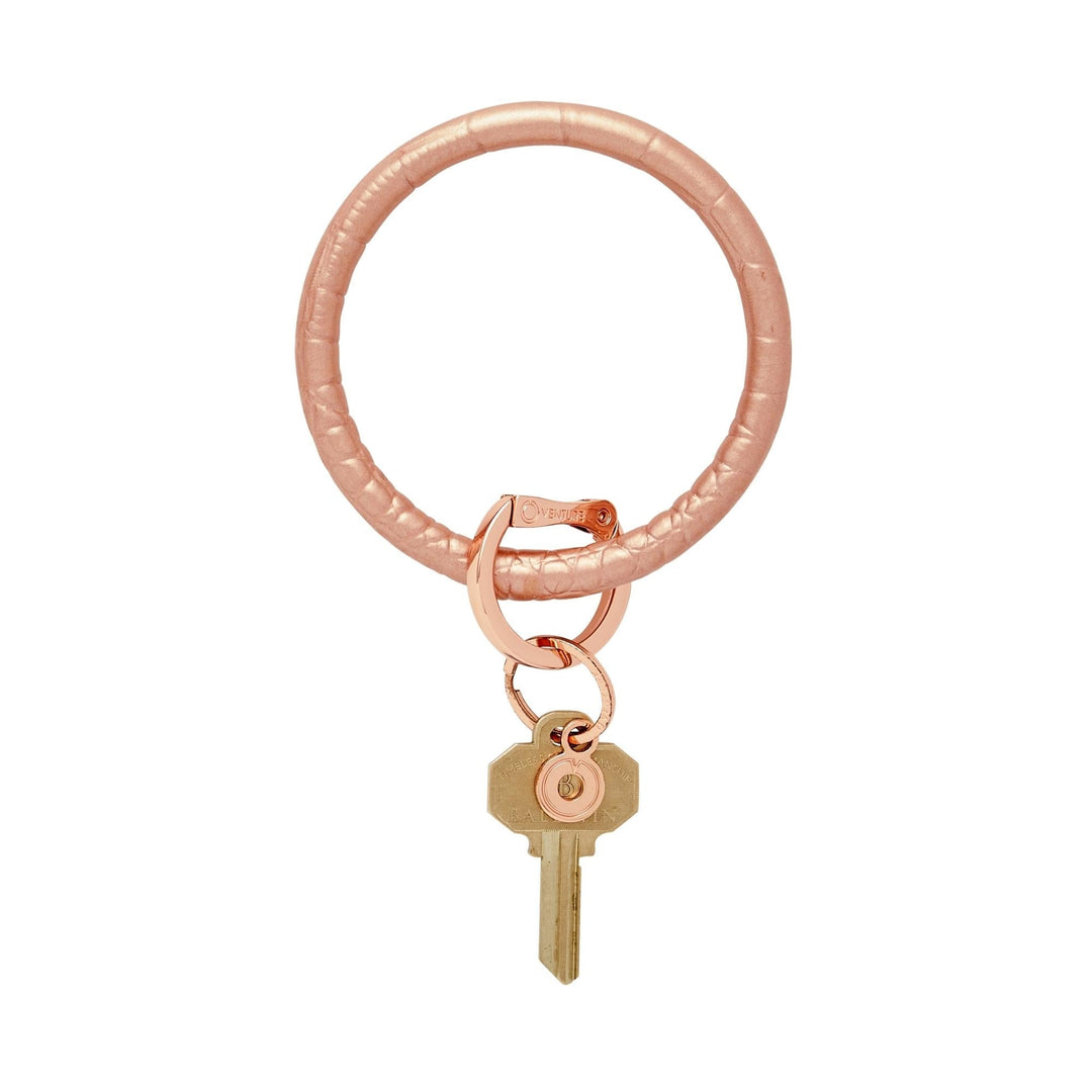 Solid Rose Gold Croc-Embossed - Leather Big O® Key Ring