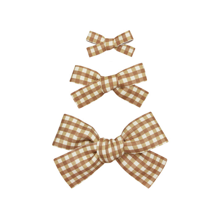 Leather Bronze Check Bow Hair Clip