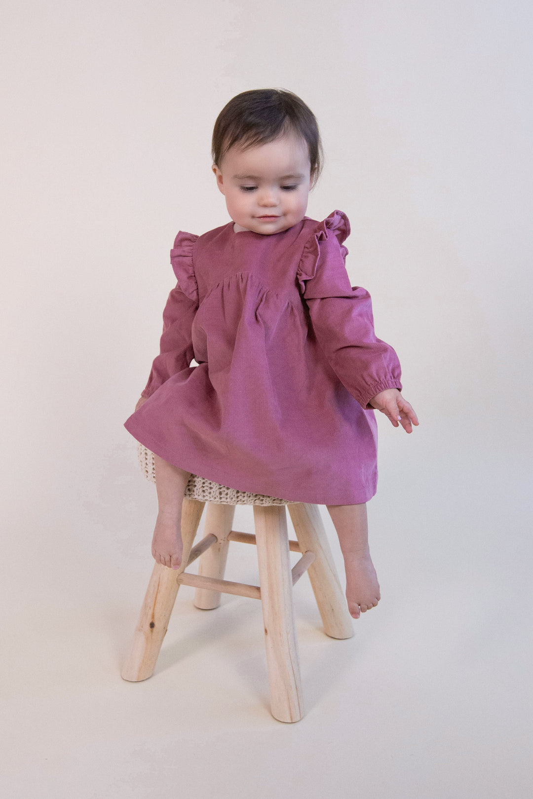 Mesa Rose- Cotton Corduroy Ruffle Shoulder Dress