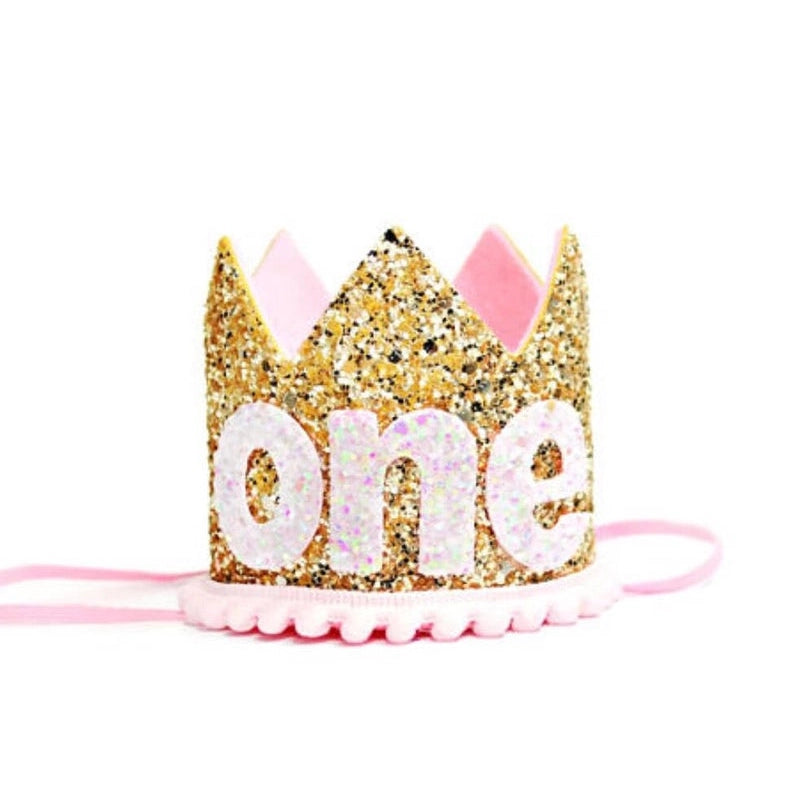 Birthday Pale Gold Glitter Crown- One