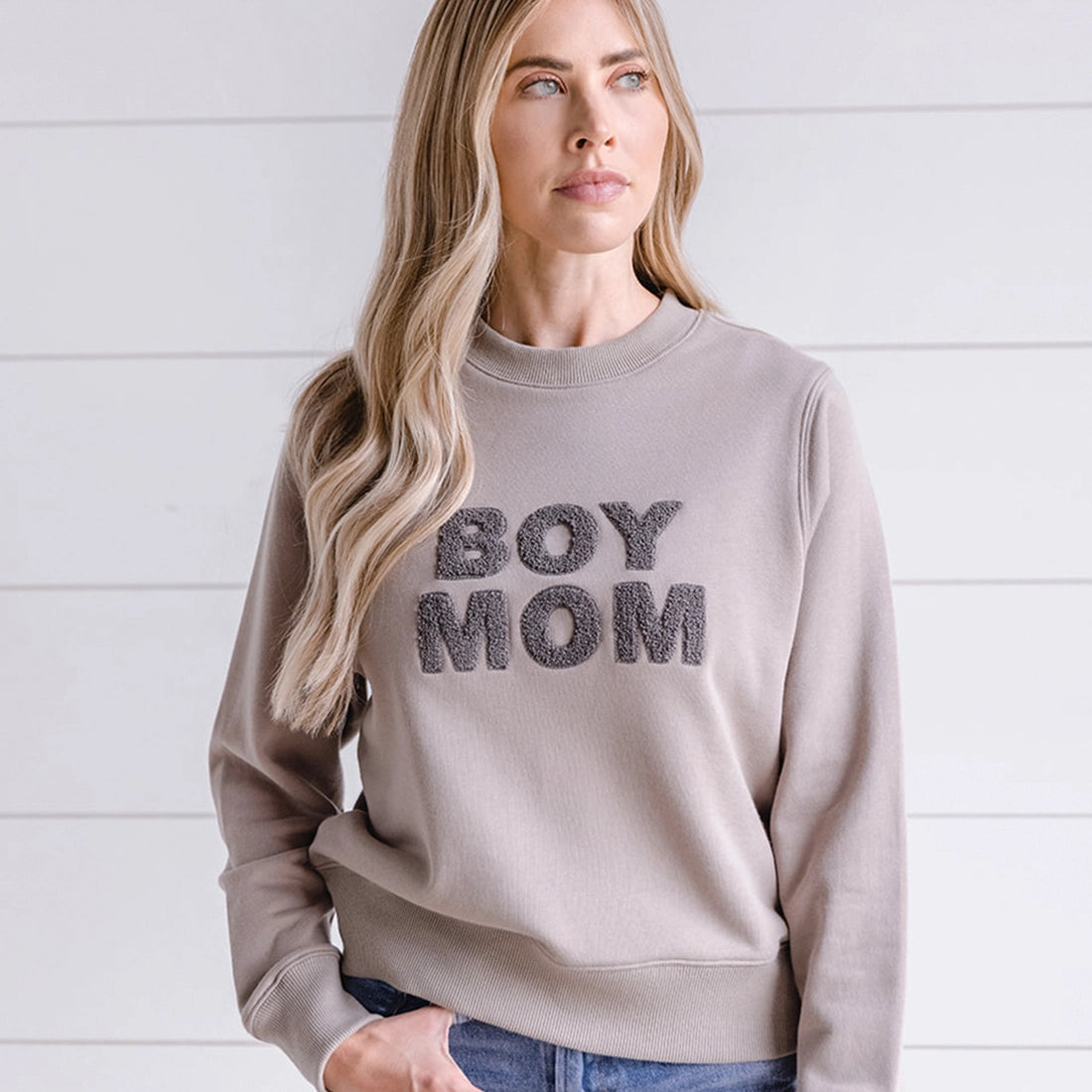 Chenille Boy Mom Sweatshirt | Gray