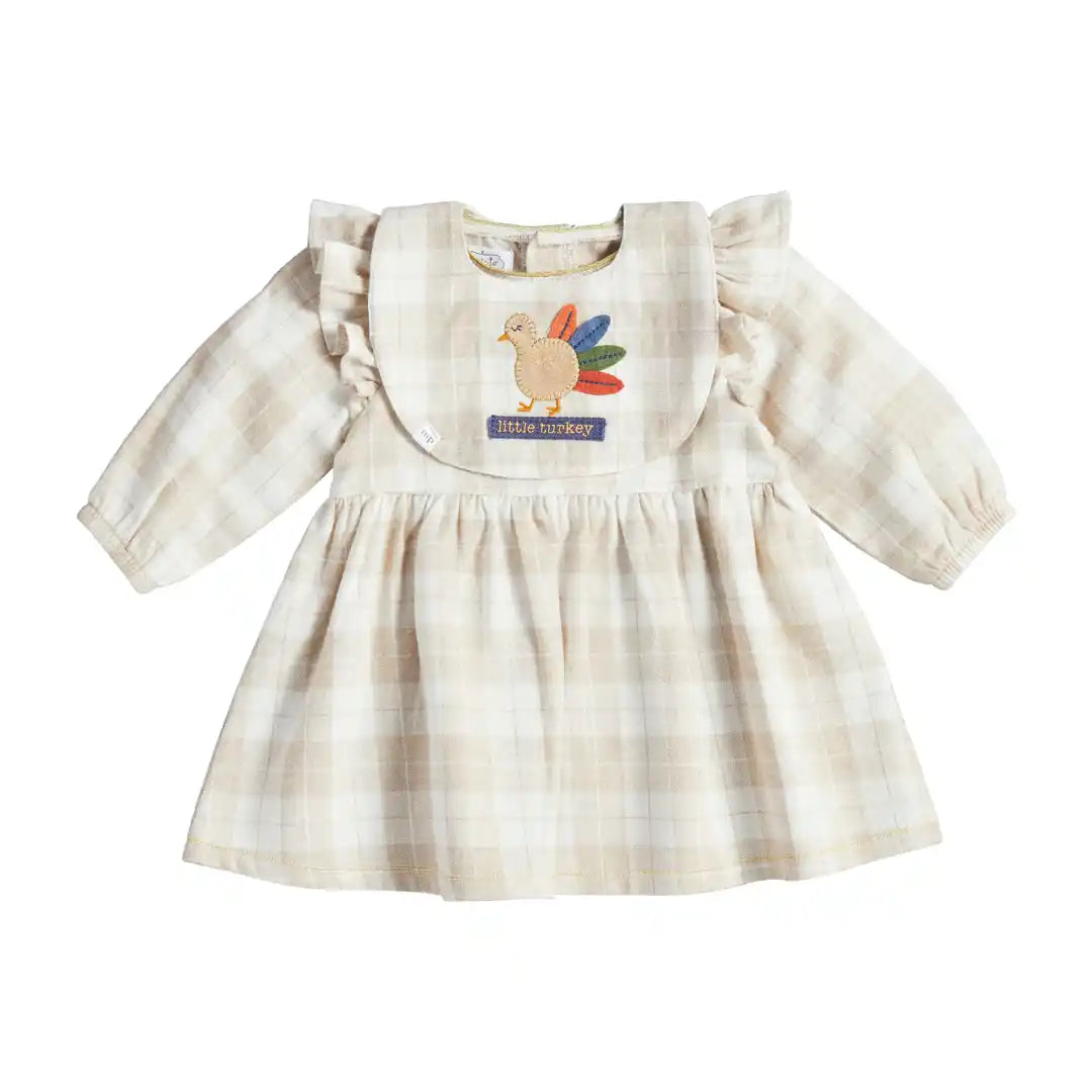 Tan Plaid Dress and Bib Set